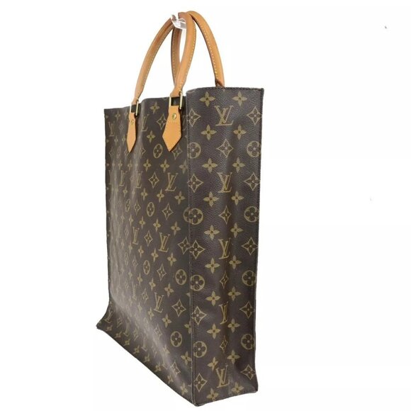 LOUIS VUITTON Logo Sac Plat Hand Tote Bag Monogram Leather Brown - Picture 9 of 15